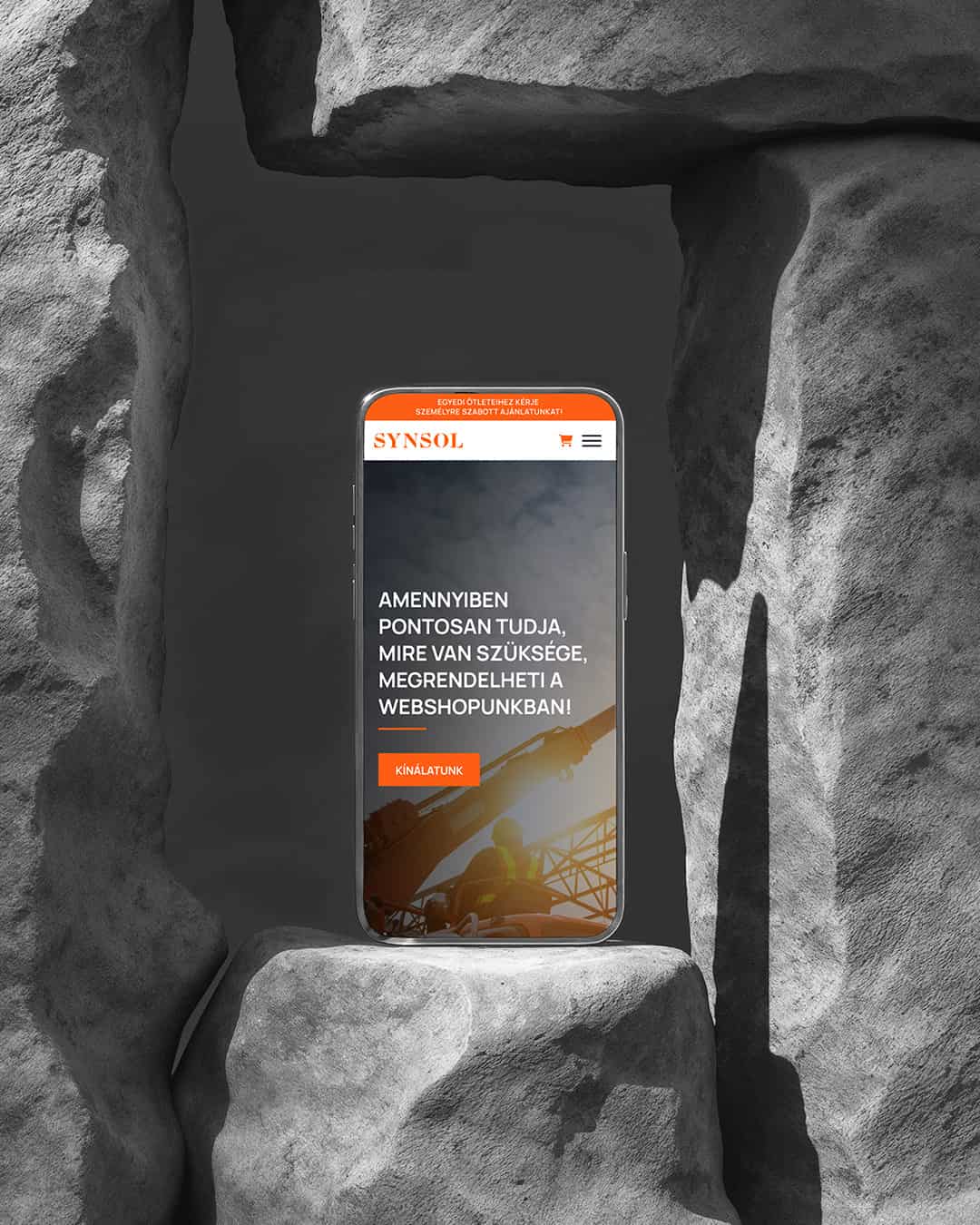 Szálerősítéses beton technológiát kínáló építőipari webshop webdesign mobil nézetben