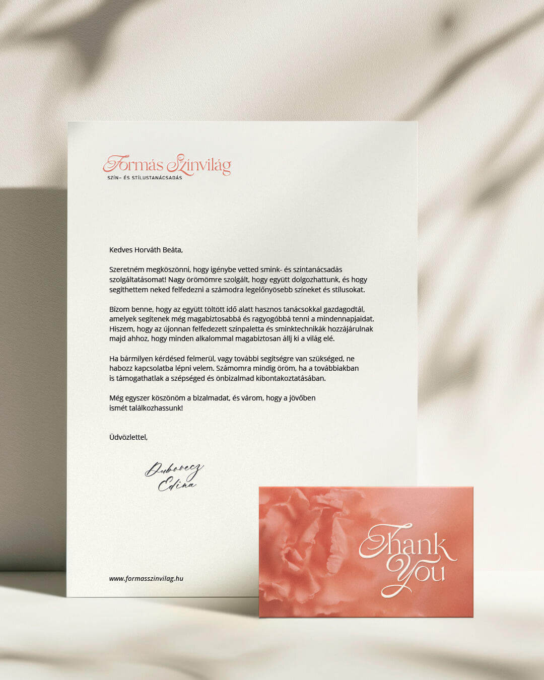 Forma és Színvilág arculati levélpapír és thank you kártya