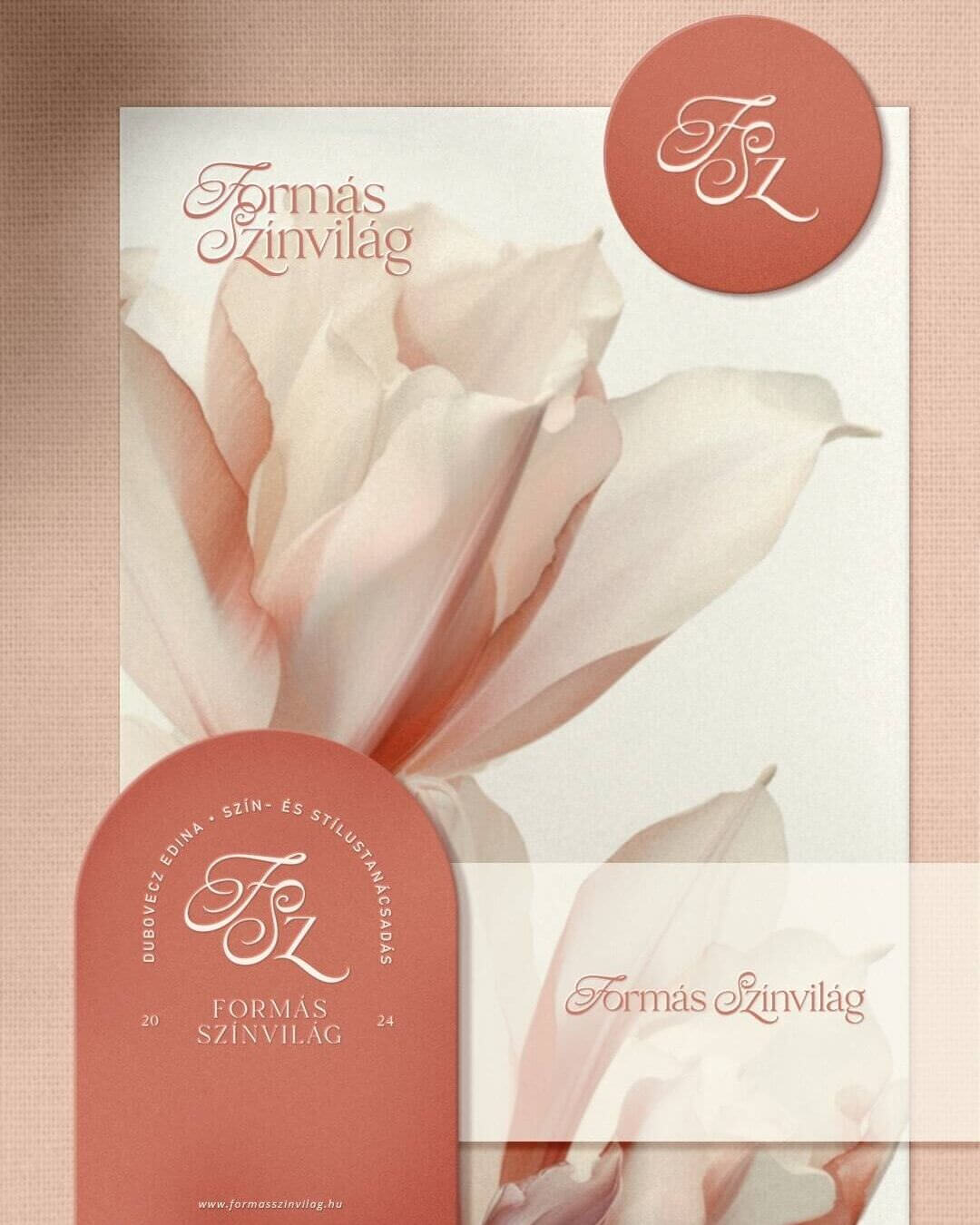 Forma és Színvilág szín- és stílustanácsadó arculattervezése korall és krém színvilágban