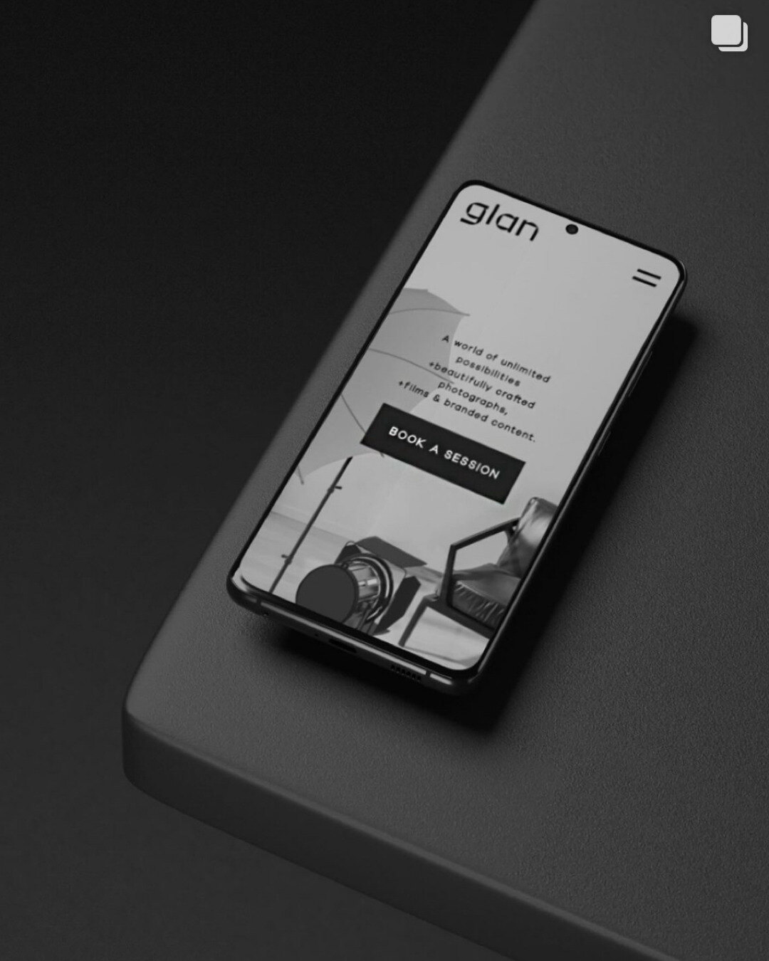 Glan fotóstúdió webdesign mobilnézetben, modern és prémium arculati kialakítással