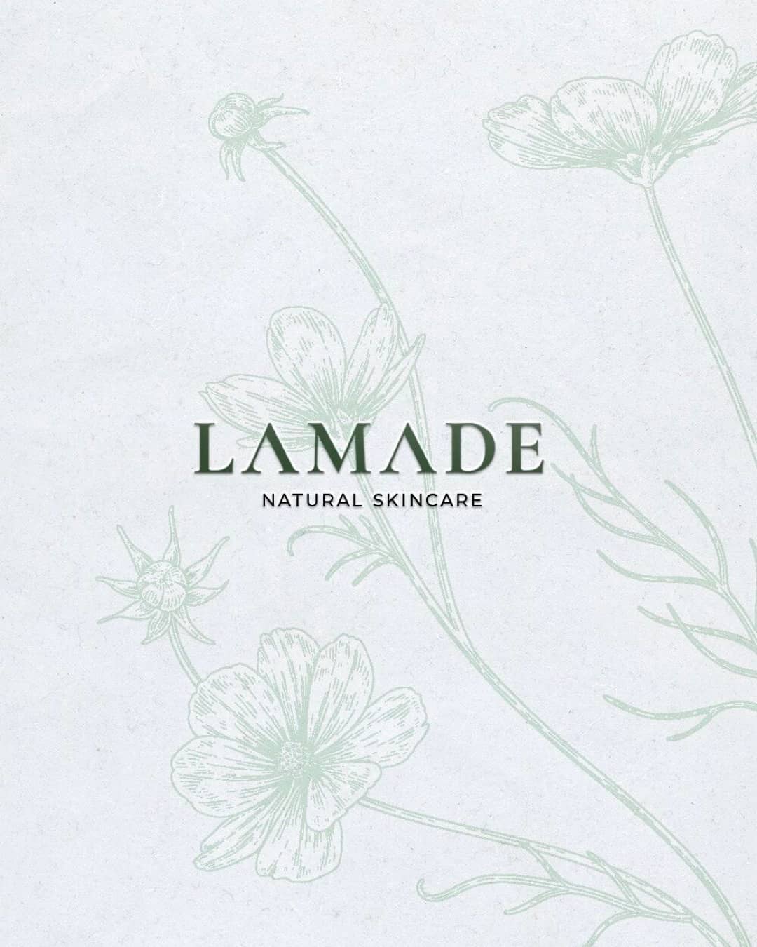 LAMADE Natural Skincare logó és botanikus illusztráció, kozmetikai márka arculattervezés