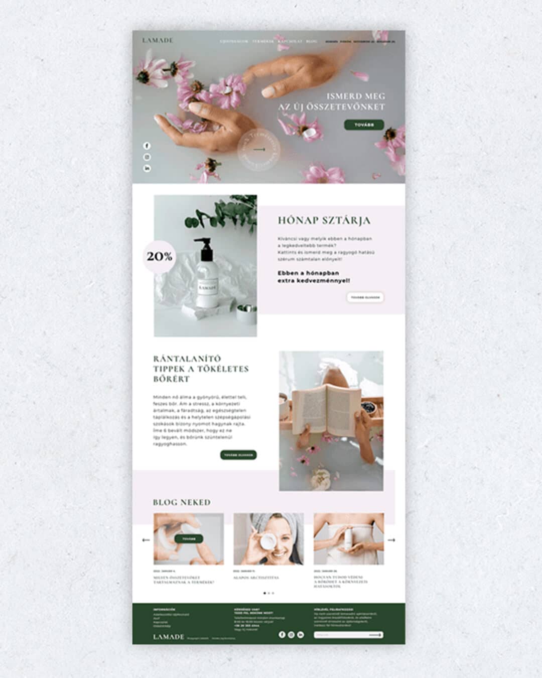 LAMADE kozmetikai weboldal aloldal design és blog szekció