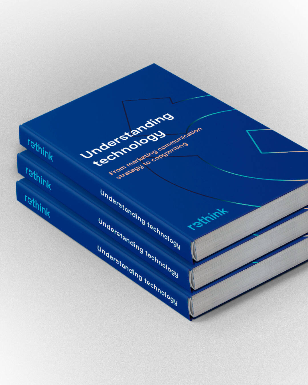 Rethink Understanding Technology könyvborító modern tipográfiával és arculati elemekkel