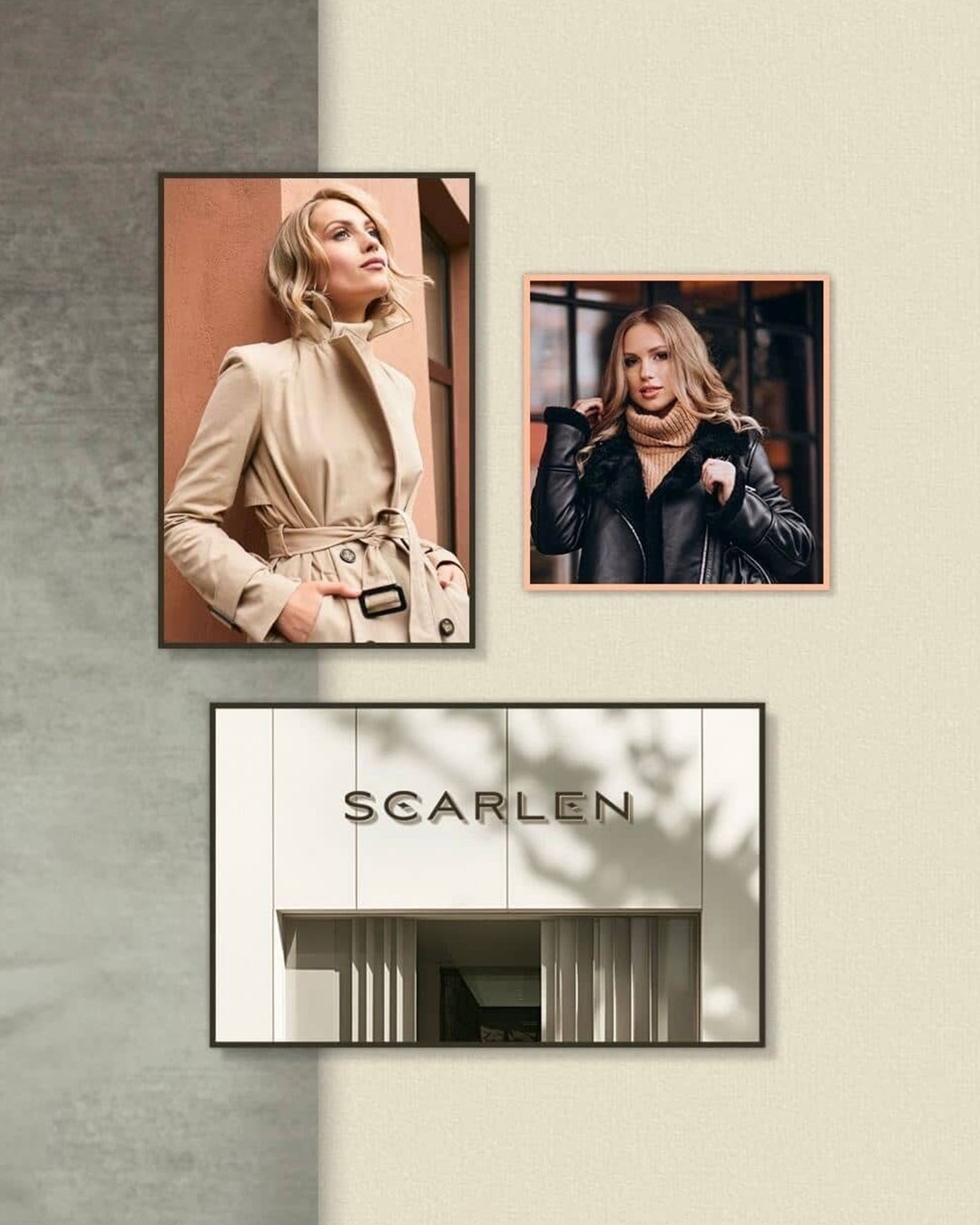 SCARLEN divatmárka üzletfront elegáns arculati logóval