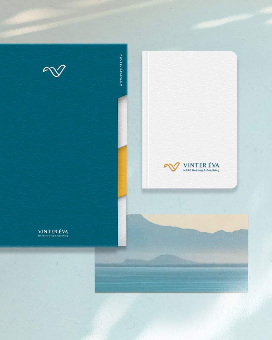 Vinter Éva coaching arculattervezés – nyomtatott mappa és jegyzetfüzet design