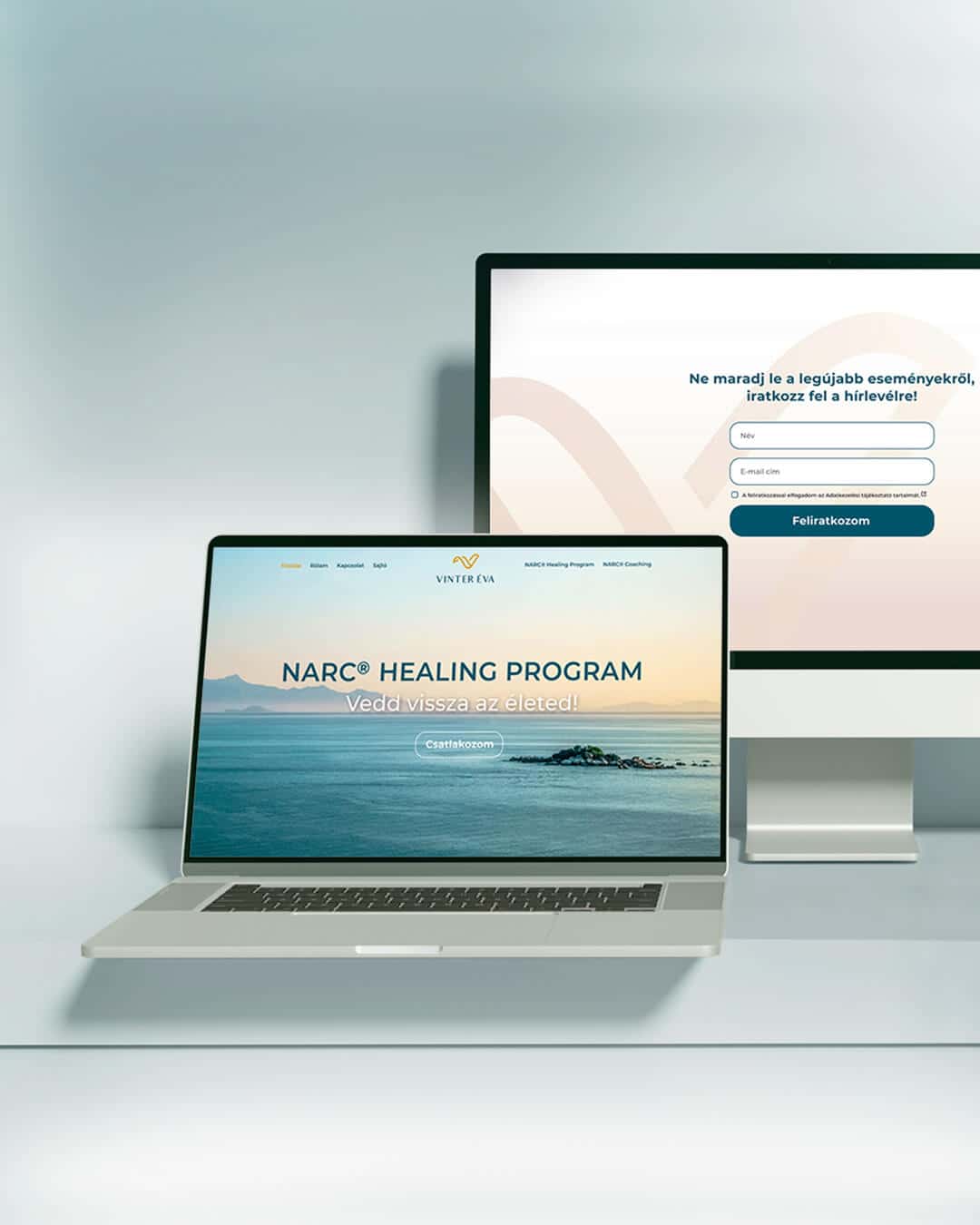 Vinter Éva coaching weboldal tervezés – NARC Healing Program UX és arculati megjelenés